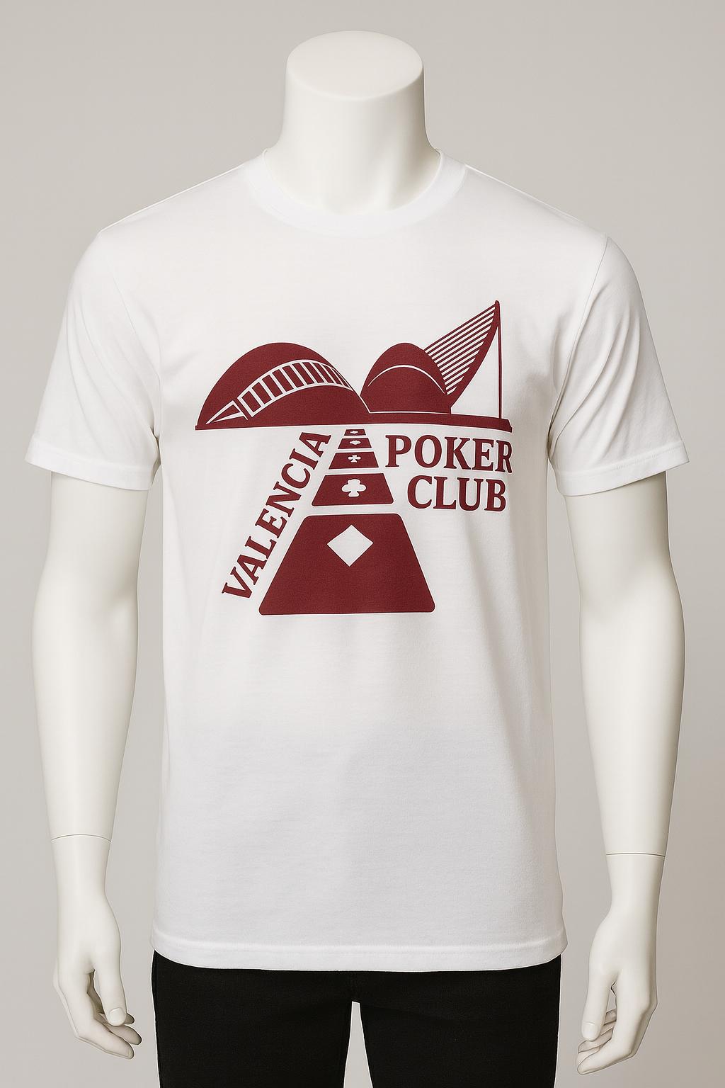 City of Arts tee — maroon print of Valencia's City of Arts and Sciences on a bone tee
