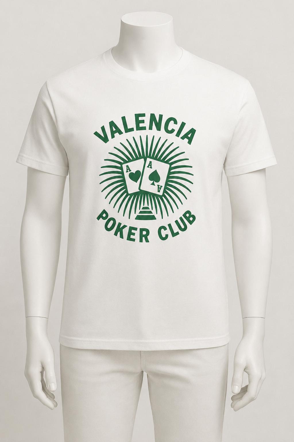 Sunburst Aces tee — felt green sunburst crest print on a bone tee